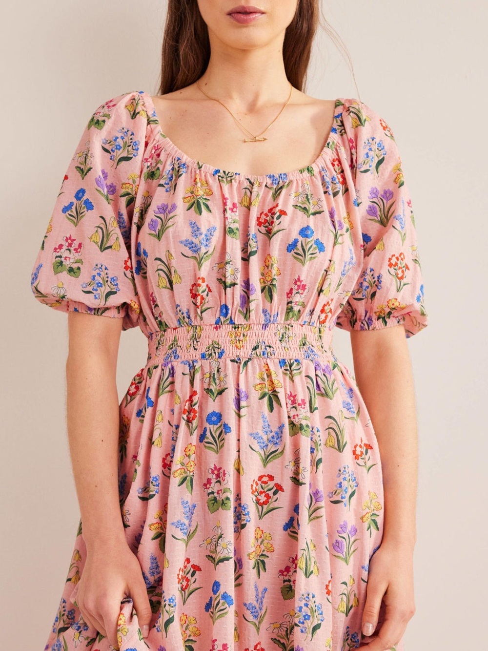 NWT Boden Scoop Neck Midi Dress in Dusty Pink, Spring Garden floral, Size 10 - Picture 2 of 14
